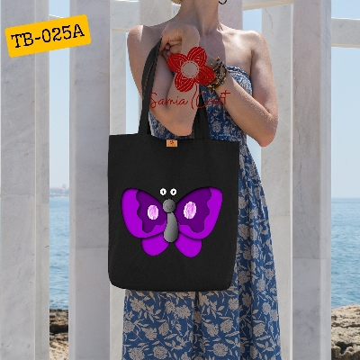 Picture of SamiaCrafts Butterfly Designed Cotton Canvas Tote Bag With Zipper For Everyday Daily Use Shopping Bag & School College University