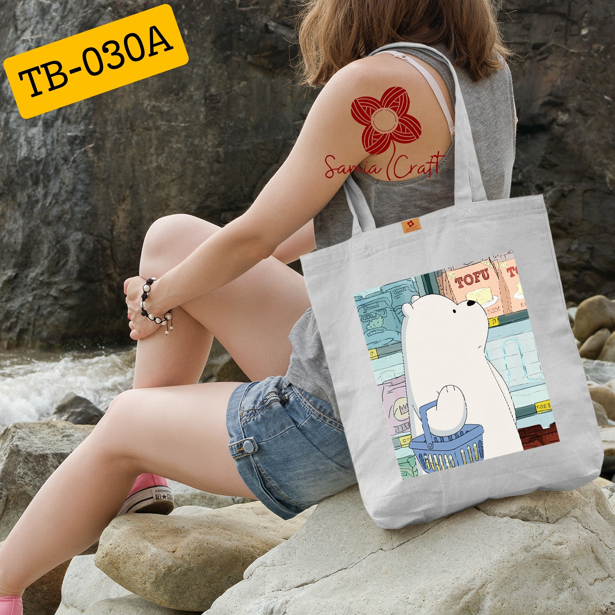 Picture of SamiaCrafts Heavy-Duty Canvas Tote Bag with Zipper for Women – Ideal for College, University, Shopping & Gym