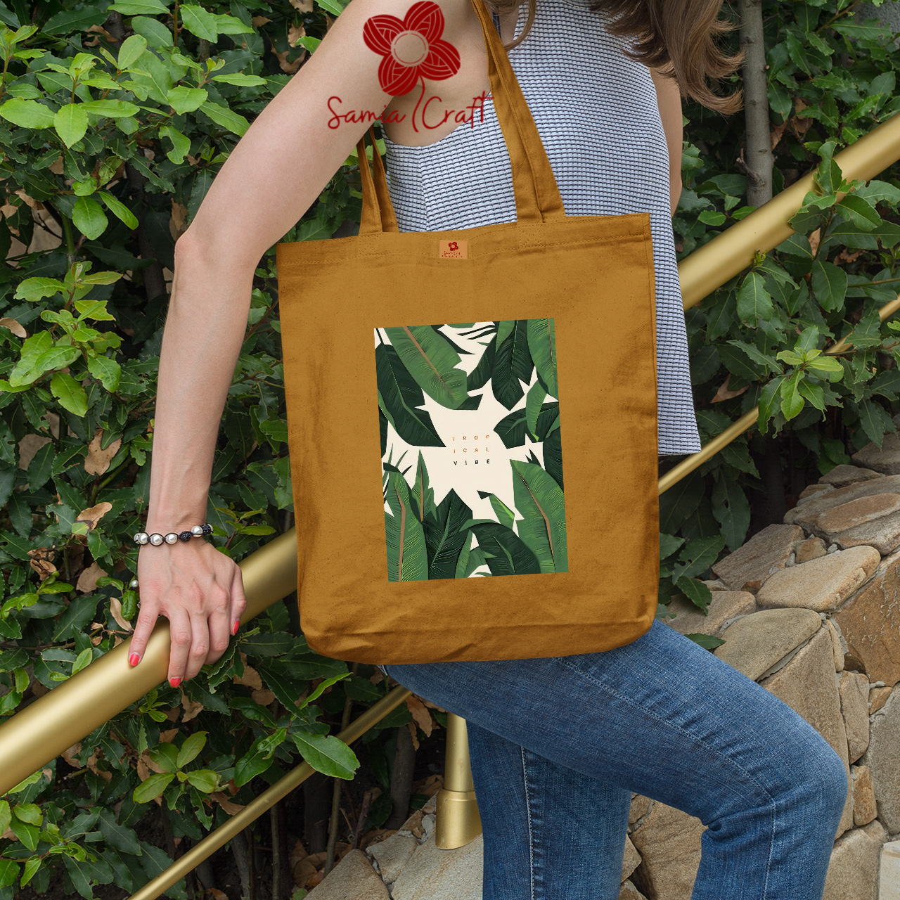 Picture of SamiaCrafts Versatile Canvas Tote Bag with Zipper for Women – Perfect for University, College, and Everyday Use