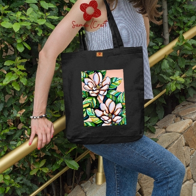 Picture of SamiaCrafts Versatile Canvas Tote Bag with Zipper for Women – Perfect for University, College, and Everyday Use