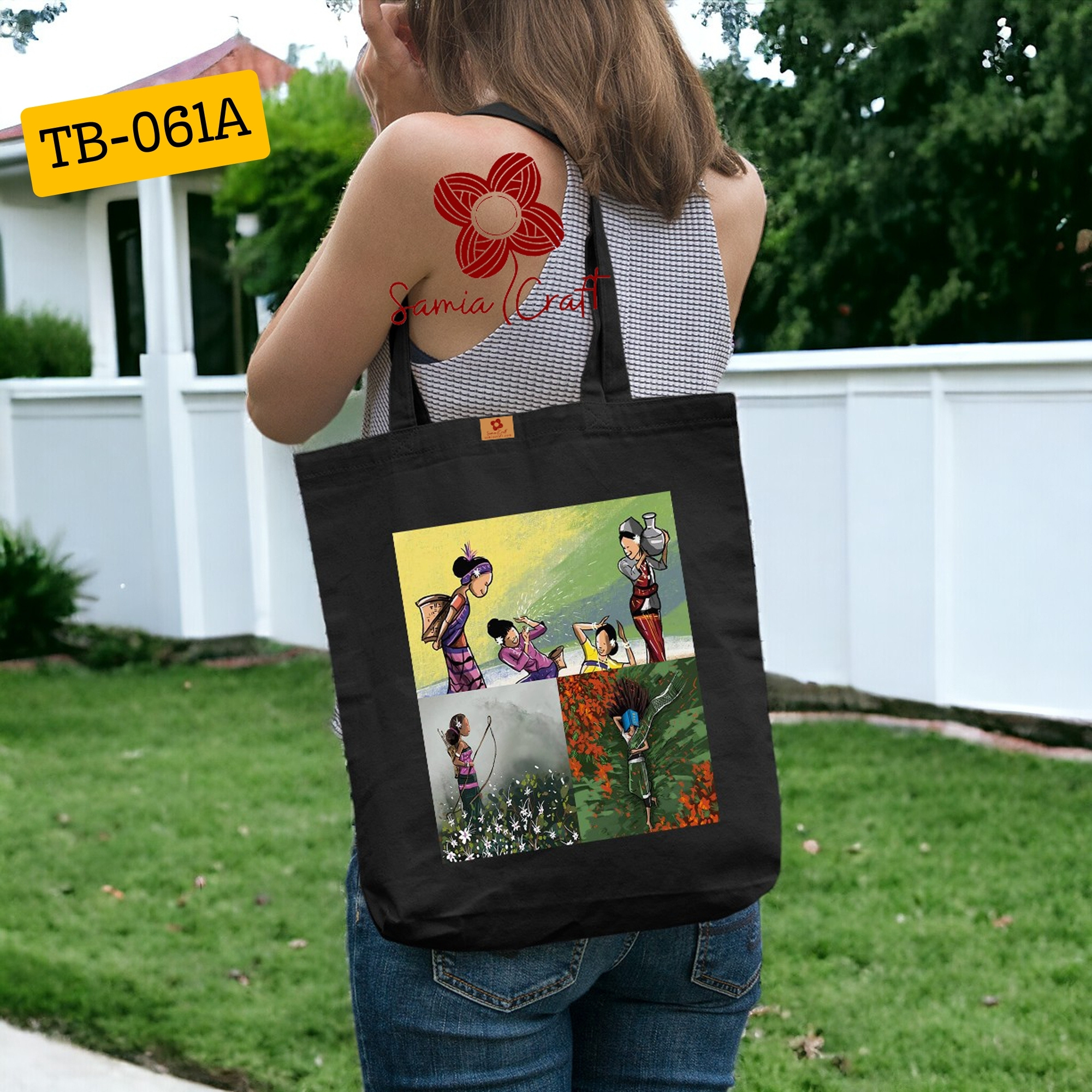 Picture of SamiaCrafts Lightweight Canvas Fabric Tote Bag with Zipper for Girls and Women – Perfect for College & Gym