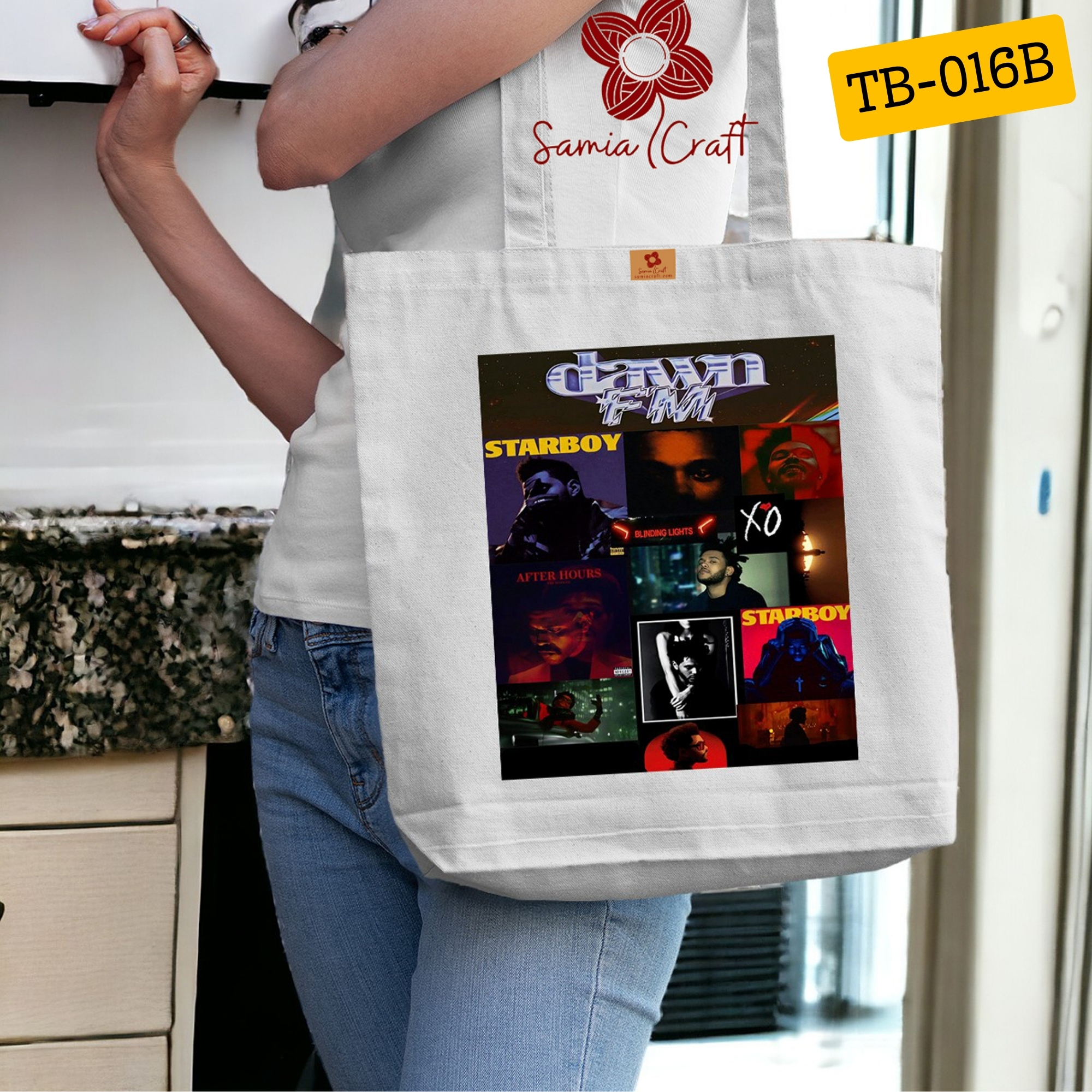 Picture of SamiaCrafts Aesthatic Designed Cotton Canvas Tote Bag with Zipper For Women's Hand Shoulder Everyday Daily Use Shopping Bag - School College University Students Fashionable Modern