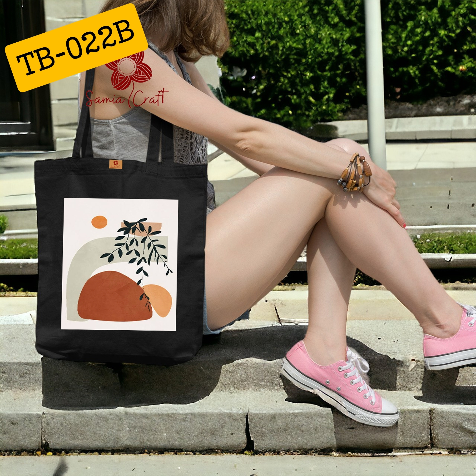 Picture of SamiaCrafts Beautiful Leaf Designed Cotton Canvas Tote Bag with Zipper for Women Hand Shoulder Everyday Daily Shopping Bag - School College University Students