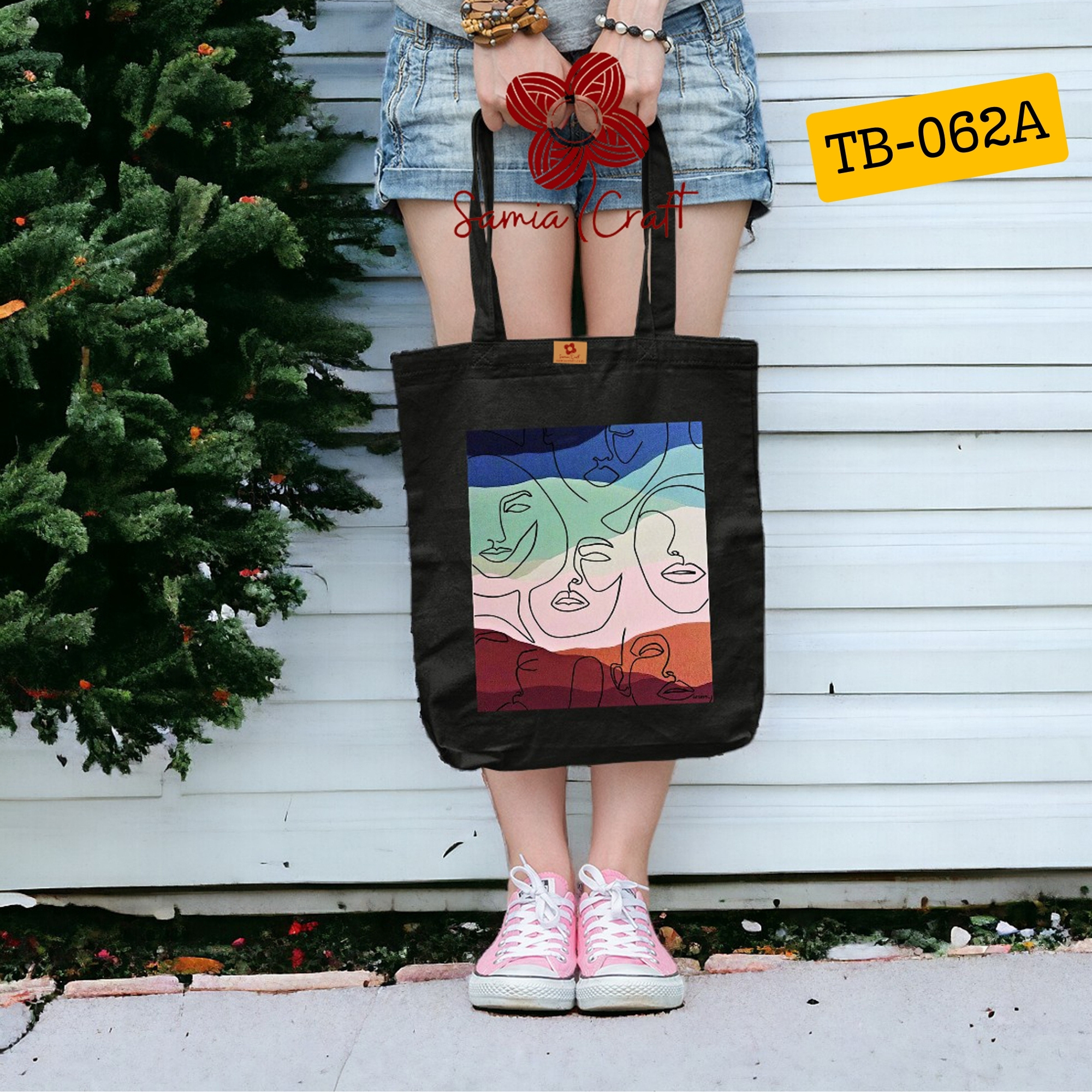 Picture of SamiaCrafts Beautiful Women Art Designed Cotton Canvas Tote Bag With Zipper for Women Girls Ladies Everyday Daily Use Fashionable Hand Shoulder Bag - School College University Students