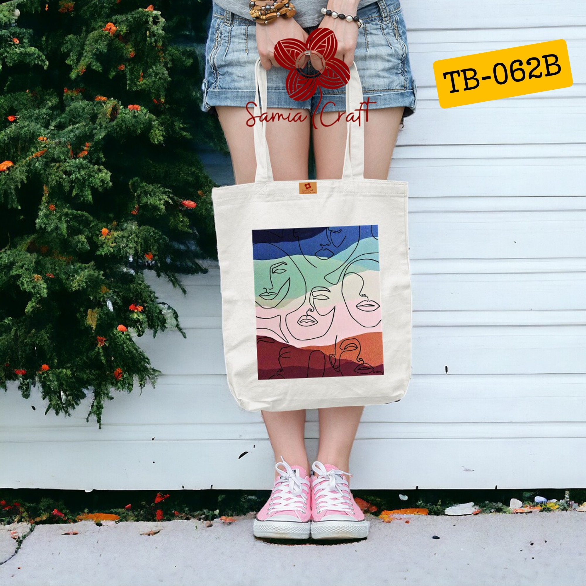 Picture of SamiaCrafts Beautiful Women Art Designed Cotton Canvas Tote Bag With Zipper for Women Girls Ladies Everyday Daily Use Fashionable Hand Shoulder Bag - School College University Students