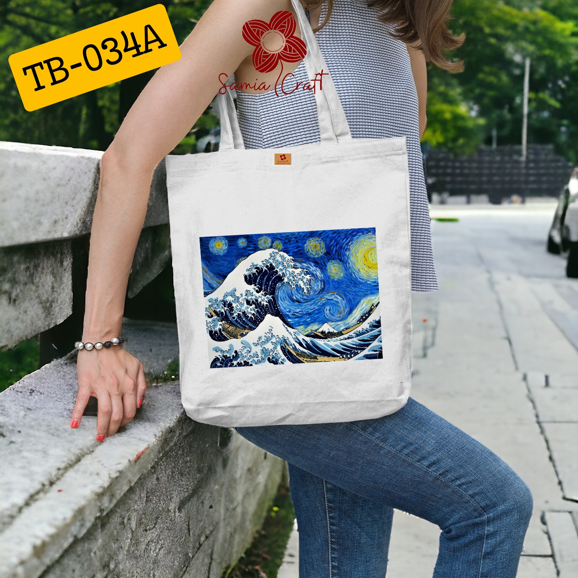 Picture of Large Canvas Fabric Tote Bag with Zipper for University, College, School & Travel