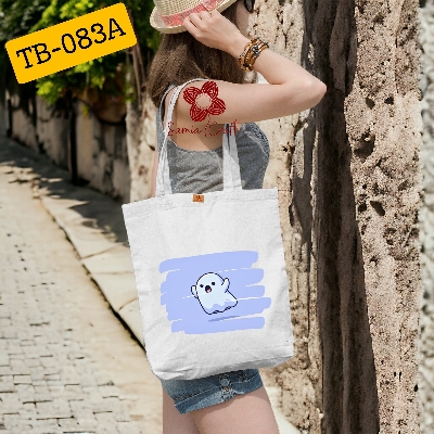 Picture of SamiaCrafts Cute Ghost Designed Cotton Canvas Tote Bag With Zipper for Women Girls Ladies Everyday Daily Use Fashionable Hand Shoulder Bag - School College University Students