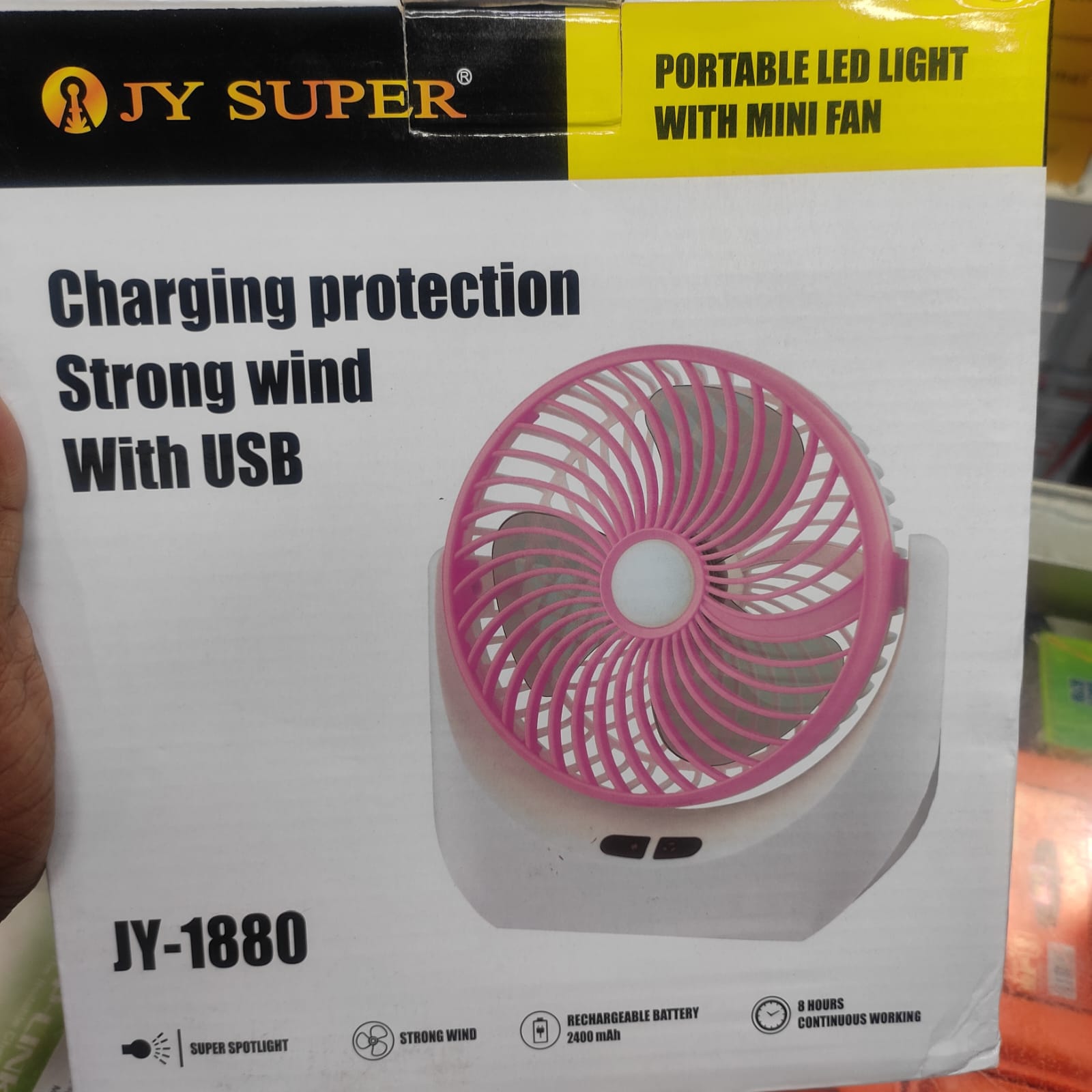Picture of JY Super lithium rechargeable mini table fan with LED light JY-1880