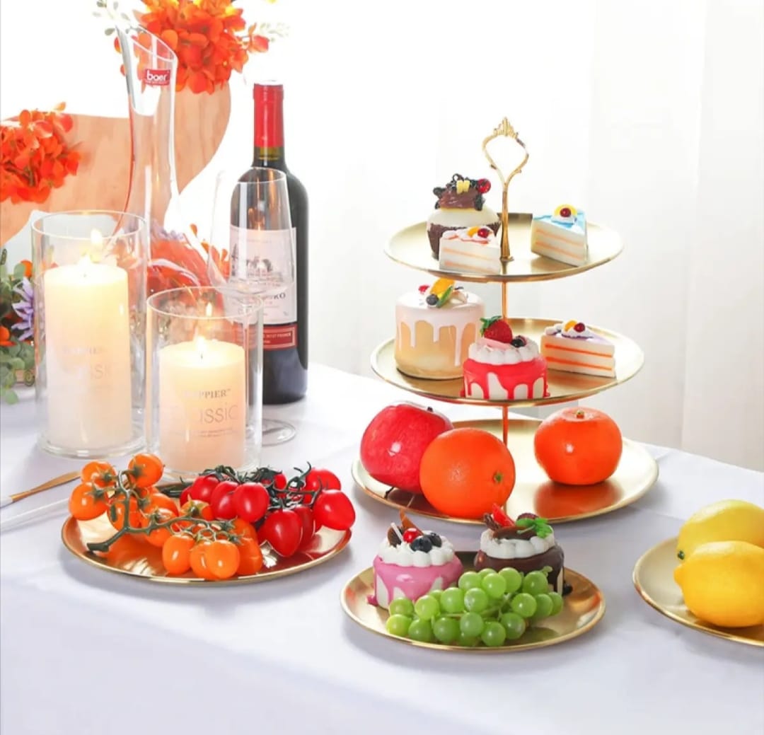 Picture of Cake Stand Stainless Steel Tiered Cupcake Stand 3 Tier Tray Platters Dessert Holder for Party