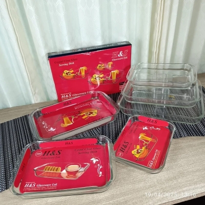Picture of H&S Glassware Ltd. 3-piece Crystal Clear Glass Serving Dish Set