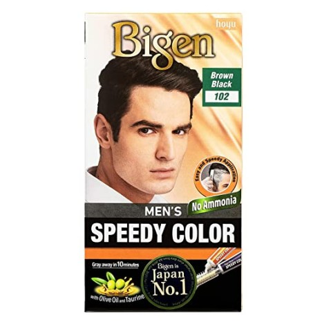 Picture of International Thailand product Bigen Bigen Men's Speedy Hair   Brown Black colour natural black shade no 102 used for male - 40 GM+ 40 GM