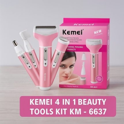 Picture of Kemei KM-6637 Multifunctional 4 in 1 Rechargeable woman body shaver Beard Eyebrow, Nose Trimmer set Female Electric shaver