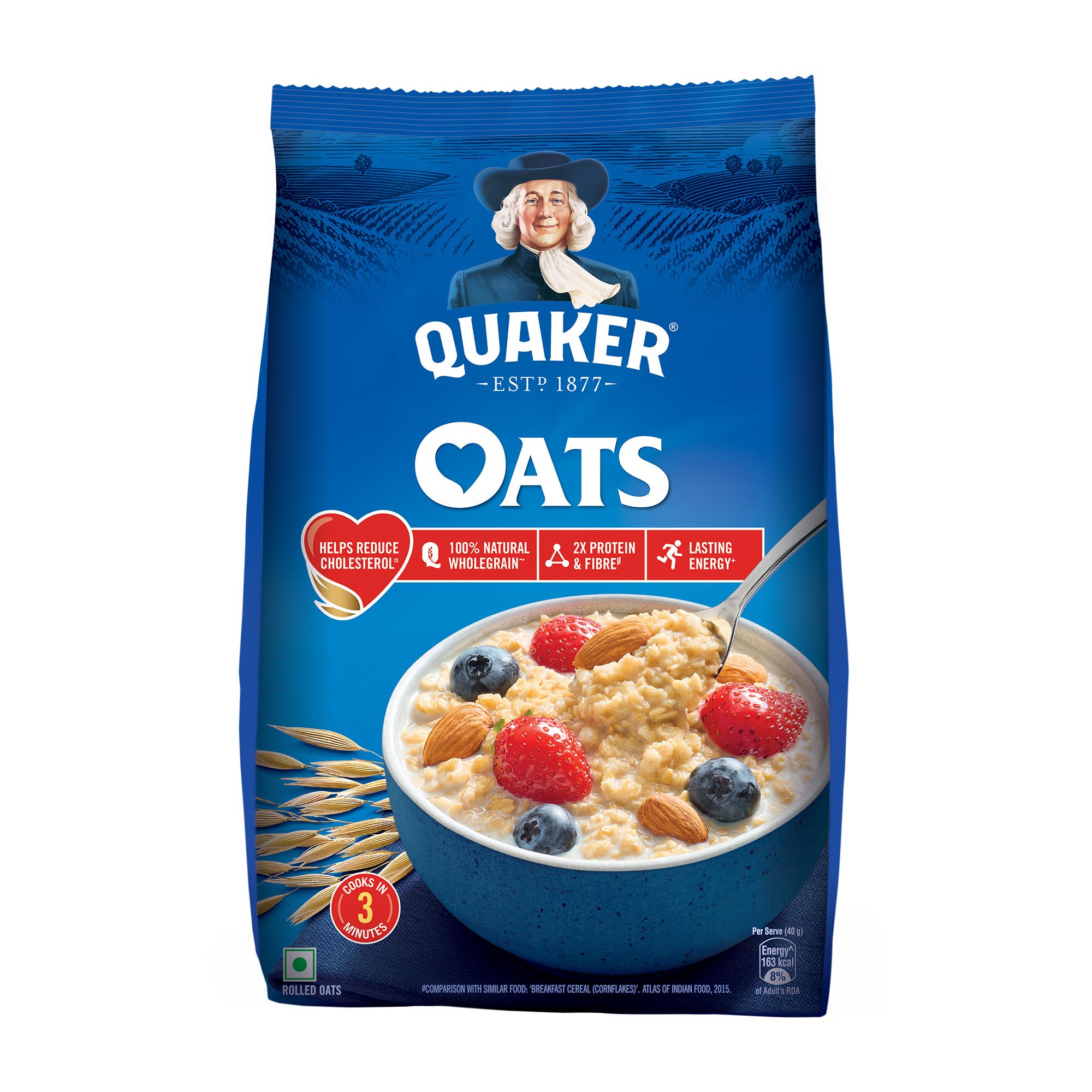 Picture of Quaker Oats 250gm Rolled Oats Natural Wholegrain, Nutritious Breakfast Cereals, Dalia Porridge, Easy to Cook