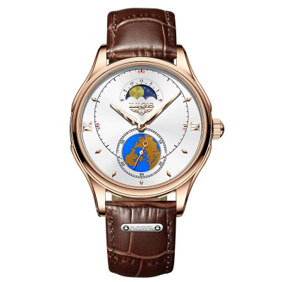 Picture of LIGE LG8952 Fashion Black Male Quartz Watch Men Genuine Leather Strap