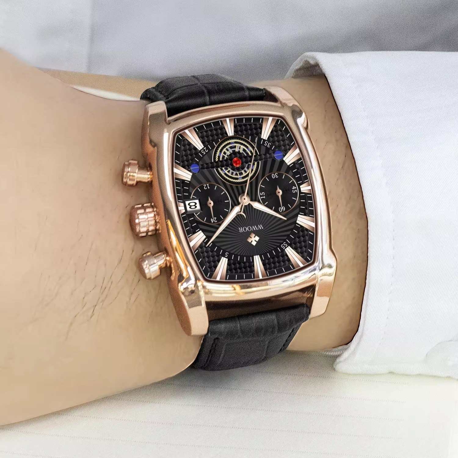 Picture of Wwoor 8843 High Quality Business Genuine Leather Tonneau Watch