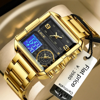Picture of LIGE-8925 Gold Men's Luxury Dual Display Watch