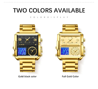 Picture of LIGE-8925 Gold Men's Luxury Dual Display Watch