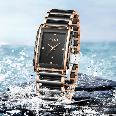 Picture of LIGE-89156 Black Watch Waterproof Fashion Creative Square Siramic Watch