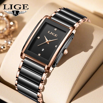 Picture of LIGE-89156 Black Watch Waterproof Fashion Creative Square Siramic Watch