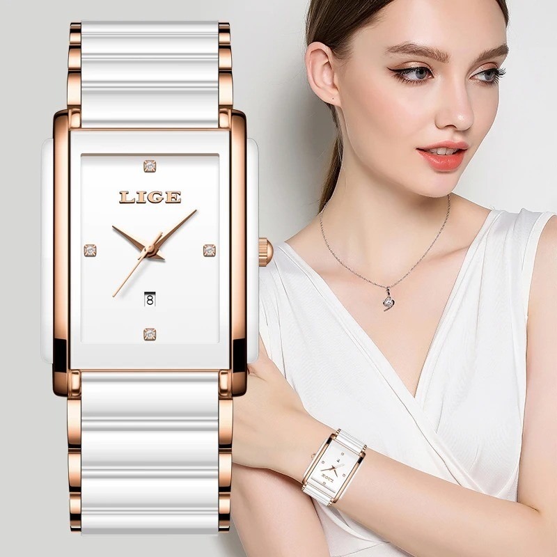 Picture of LIGE-89156 Ladies Watch Waterproof Fashion Creative Square Siramic Watch
