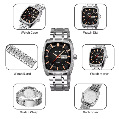 Picture of SKMEI 9354 Men Watches Square Dial Quartz Date Week Casual Stainless Steel Waterproof Watch