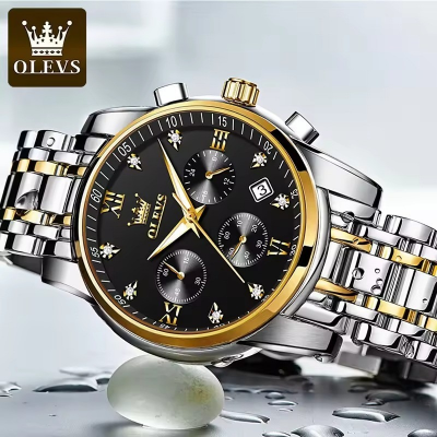 Picture of OLEVS 2858 Stainless Steel Strap Quartz Watches for Men Multifunctional Three Eye Dial Business Waterproof Men Wristwatch