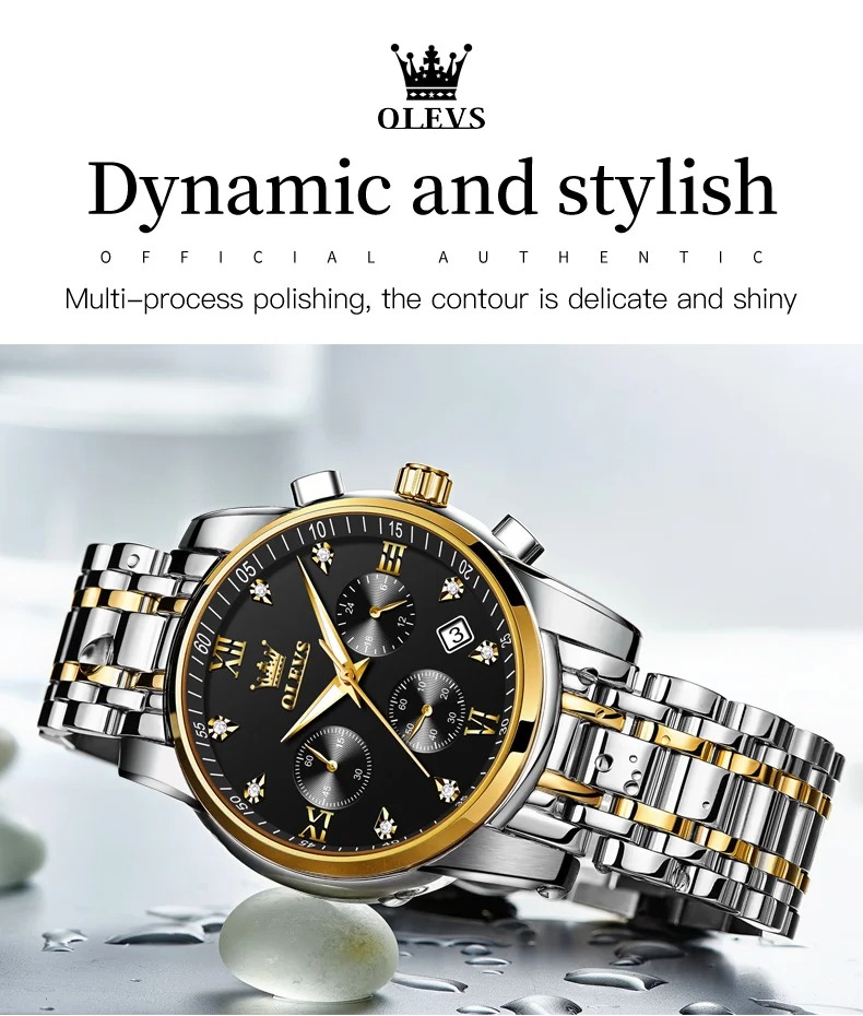 Picture of OLEVS 2858 Stainless Steel Strap Quartz Watches for Men Multifunctional Three Eye Dial Business Waterproof Men Wristwatch