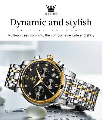 Picture of OLEVS 2858 Stainless Steel Strap Quartz Watches for Men Multifunctional Three Eye Dial Business Waterproof Men Wristwatch