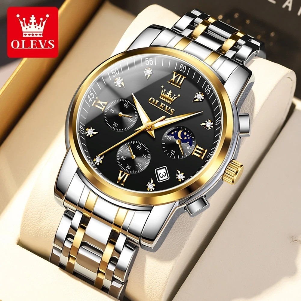 Picture of OLEVS 2858 Stainless Steel Strap Quartz Watches for Men Multifunctional Three Eye Dial Business Waterproof Men Wristwatch