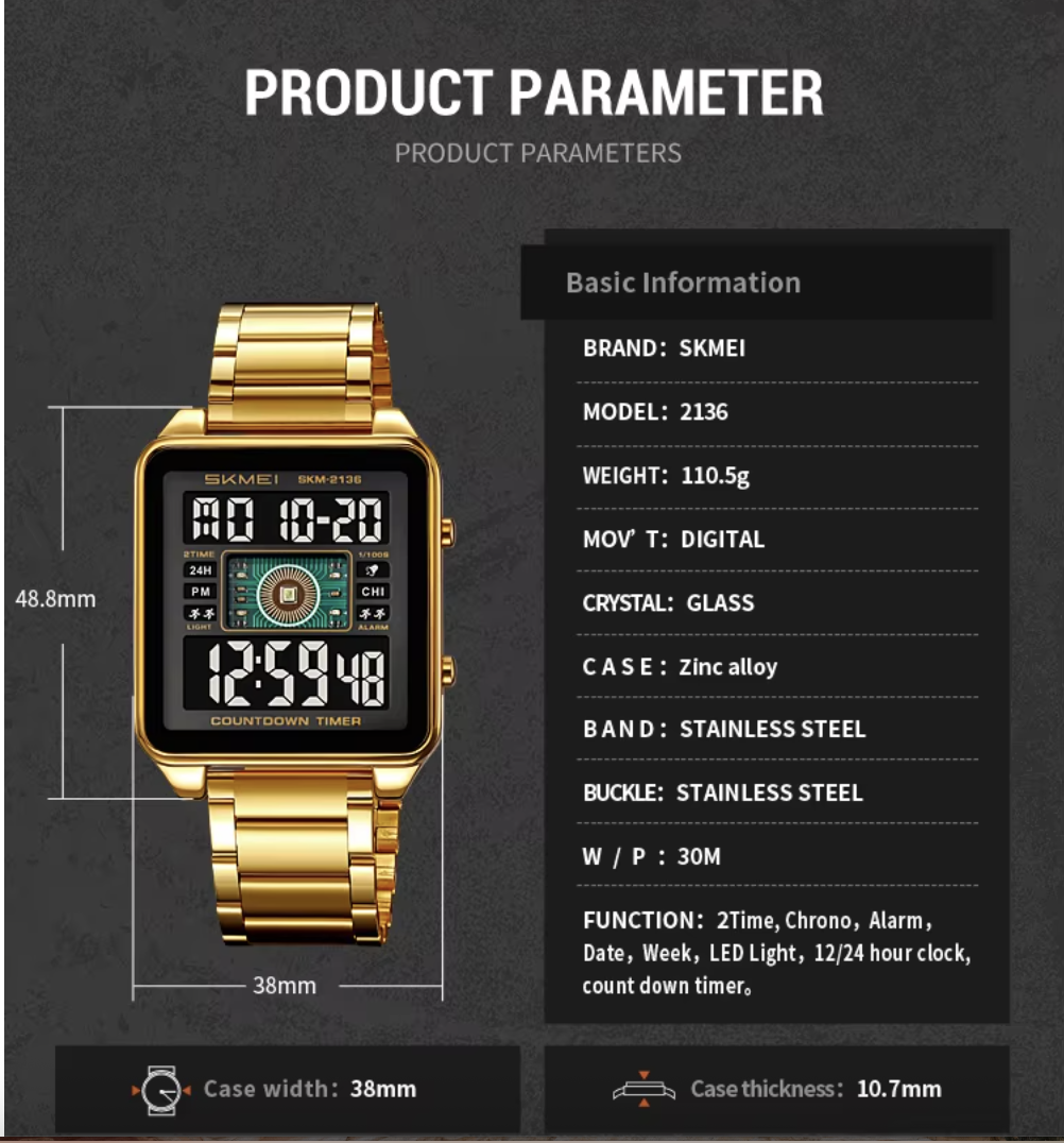 Picture of SKMEI 2136 Digital Watch Sports Electronic Display Stainless Steel Watch