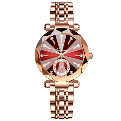 Picture of Red Rose Gold Stainless Steel Women Gift Clock Watches