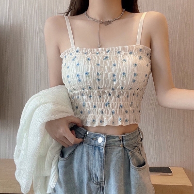 Picture of High quality Summer New Design Lace Print Women stripe Camisole Bandage Streetwear Removable Cup crop top women