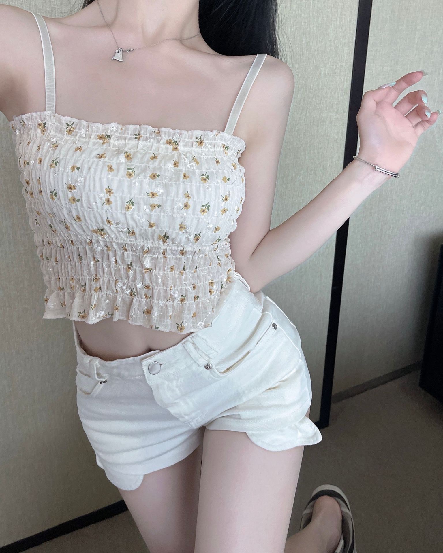 Picture of High quality Summer New Design Lace Print Women stripe Camisole Bandage Streetwear Removable Cup crop top women