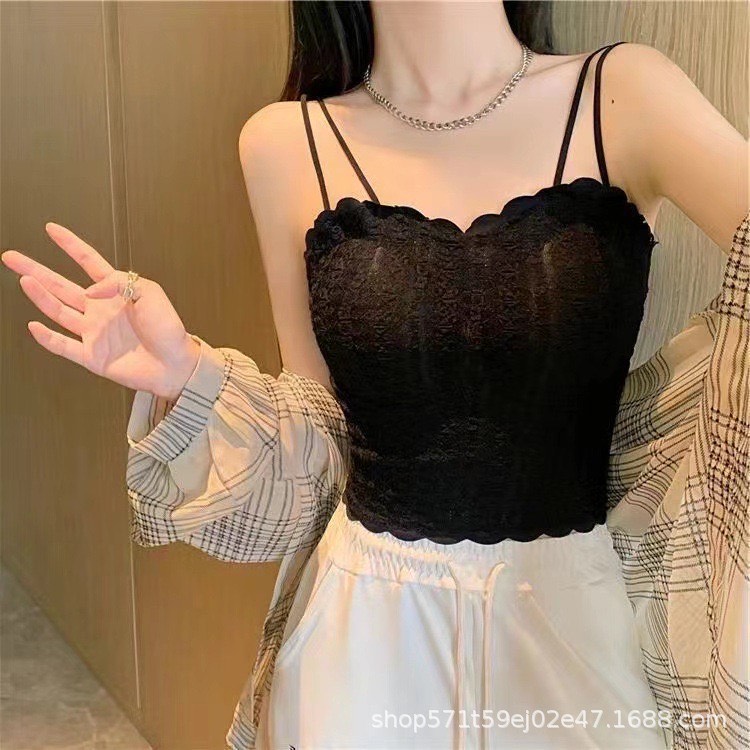 Picture of High quality Summer New Design Lace Print Women stripe Camisole Bandage Streetwear Removable Cup crop top women