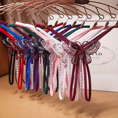 Picture of Women butterfly pearl lingerie pant Sexy transparent see through G-string underwear attractive Fun underwear