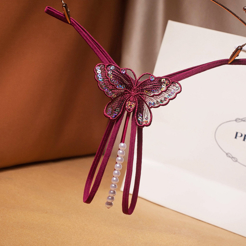 Picture of Women butterfly pearl lingerie pant Sexy transparent see through G-string underwear attractive Fun underwear