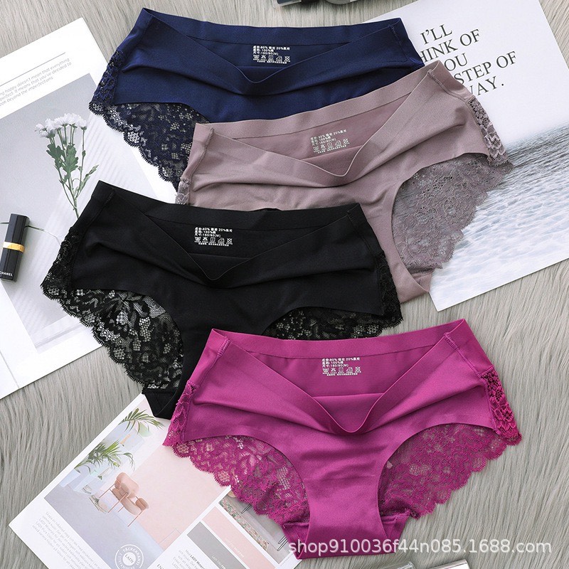 Picture of l Middle Rise Lingeries Lace Panties for Women Pink Black Plain Quantity Bow Silk Hot