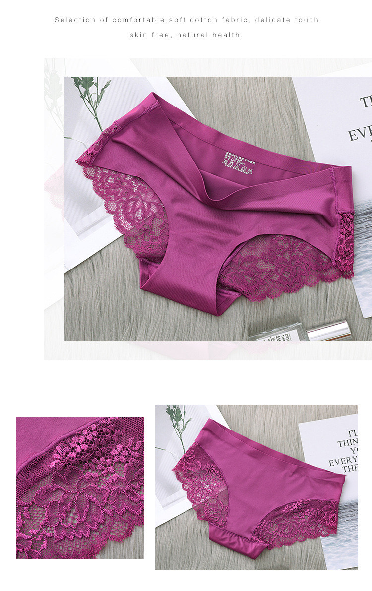 Picture of l Middle Rise Lingeries Lace Panties for Women Pink Black Plain Quantity Bow Silk Hot