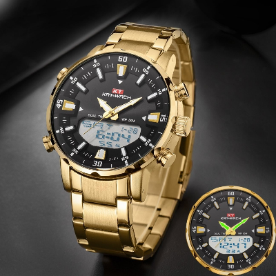Picture of KAT-WATCH Golden Electronic Digital Sports Watches Count Down Stopwatch Clock Waterproof Watch