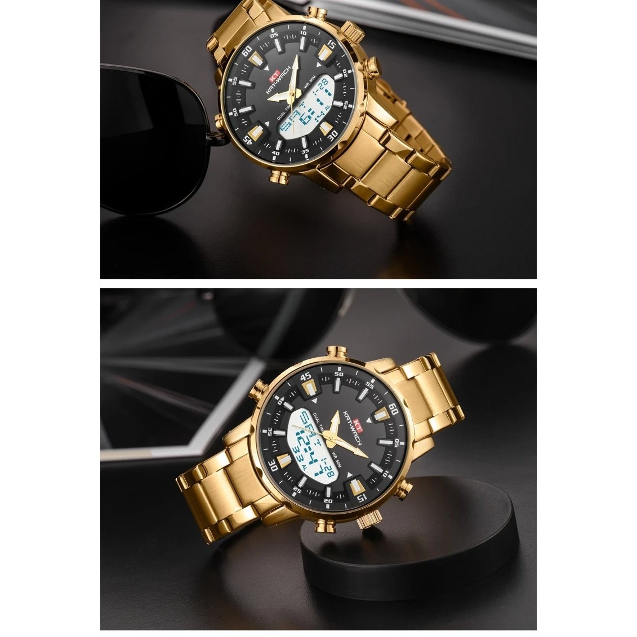 Picture of KAT-WATCH Golden Electronic Digital Sports Watches Count Down Stopwatch Clock Waterproof Watch