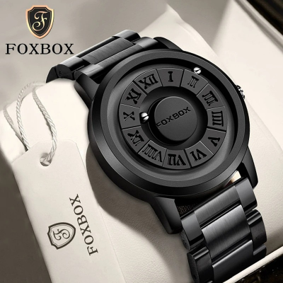 Picture of FOXBOX-Men's Stainless Steel Waterproof Quartz Watch, Creative Band, Scroll Beads, Magnetic Force, Watch, Brand