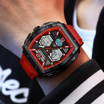 Picture of FOXBOX Red Slicon Luxury Mens Quartz Watch Sport Waterproof Digital Luminous Watch