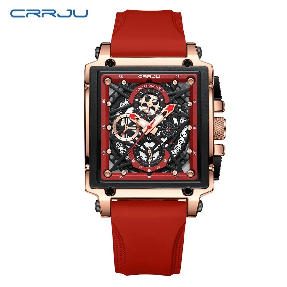 Picture of CRRJU 2312 Red Luxury Sports Quartz Wristwatches for Men Colorful Multi Functional Square Type Watch