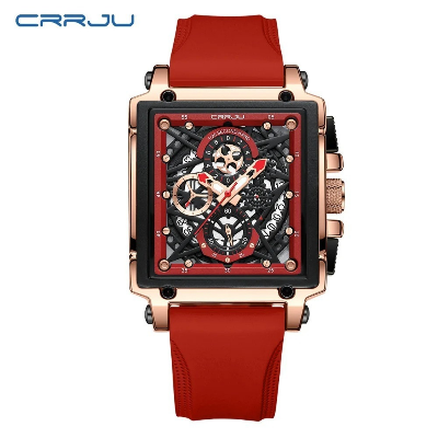 Picture of CRRJU 2312 Red Luxury Sports Quartz Wristwatches for Men Colorful Multi Functional Square Type Watch