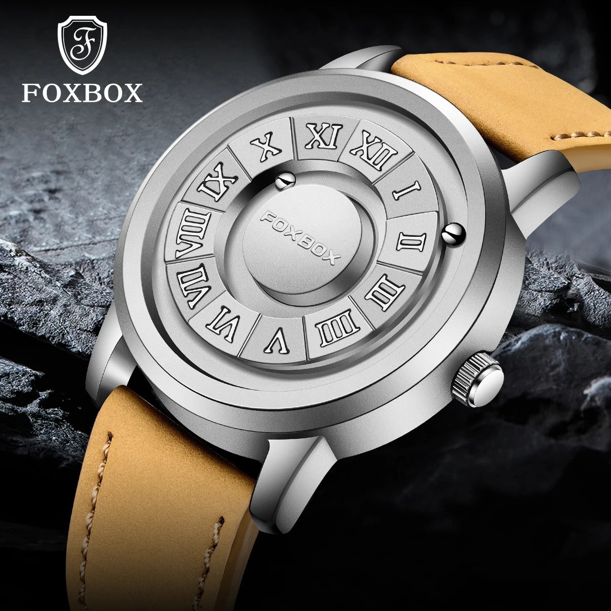 Picture of FOXBOX-Men's Quartz Watches with Leather Strap, Top Band, Scroll Beads, Magnetic Force, Waterproof, Fashion Men's Watch