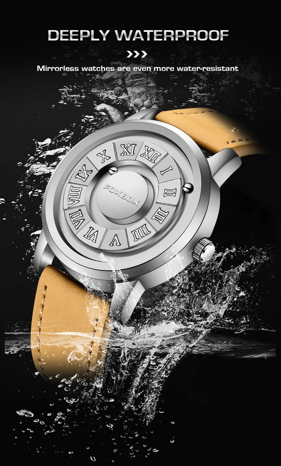 Picture of FOXBOX-Men's Quartz Watches with Leather Strap, Top Band, Scroll Beads, Magnetic Force, Waterproof, Fashion Men's Watch