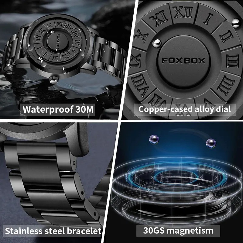 Picture of FOXBOX-Men's Stainless Steel Waterproof Quartz Watch, Creative Band, Scroll Beads, Magnetic Force, Watch, Brand