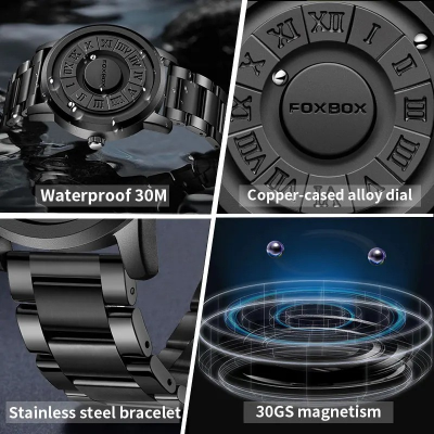 Picture of FOXBOX-Men's Stainless Steel Waterproof Quartz Watch, Creative Band, Scroll Beads, Magnetic Force, Watch, Brand
