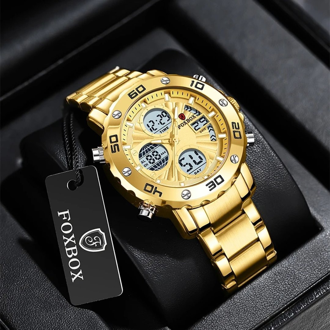 Picture of FOXBOX-2024 Digital Chronograph Men's Wrist Watch, Blue Sport Watches, Steel Strap, Waterproof Watch, Luxury Brand, Fashion