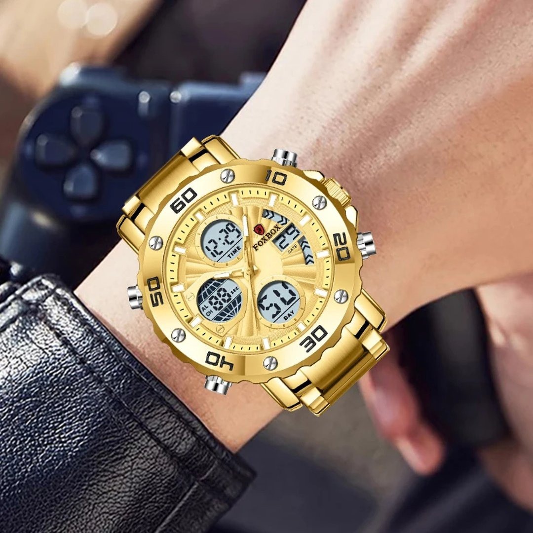 Picture of FOXBOX-2024 Digital Chronograph Men's Wrist Watch, Blue Sport Watches, Steel Strap, Waterproof Watch, Luxury Brand, Fashion